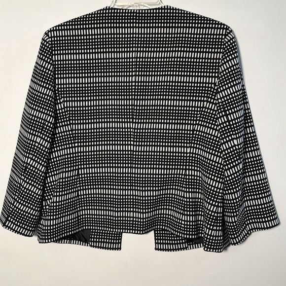 KASPER Geo Stripe Black/White Print 3/4 SLV Open Front Career Blazer Jacket 16 - Picture 2 of 16